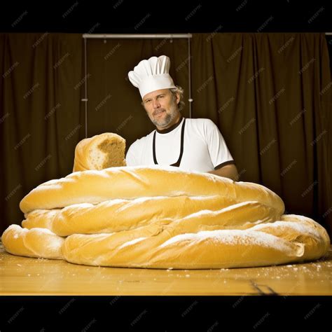 Premium Photo Baker Standing Next To Giant White Bread With A Crunchy