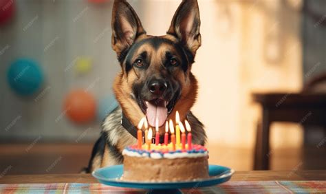 Premium Photo Happy Birthday German Shepherd Dog Celebrating With
