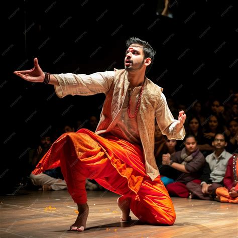 Premium Photo Male Kathak Dancer Performing On Stage In Front Of Audience