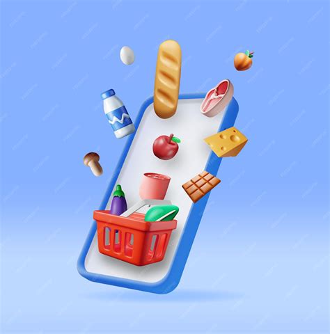 Premium Vector 3D Smartphone With Shopping Grocery Basket Isolated