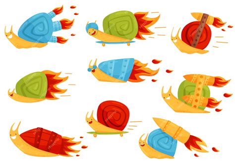 Premium Vector Collection Of Funny Snails With Turbo Speed Boosters Premium Vector Collection Of Funny Snails With Turbo Speed Boosters