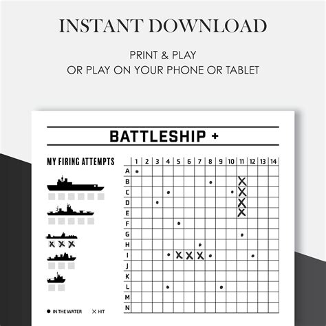 Printable Battleship Game Classic Board Game Us Letter A4 Etsy