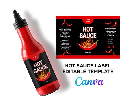 Printable Hot Sauce Label Hot Sauce Bottle Design Hot Sauce 5Oz