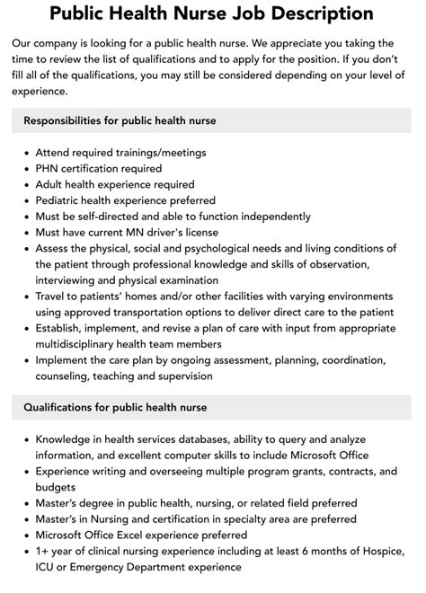 Public Health Nurse Job Description Velvet Jobs