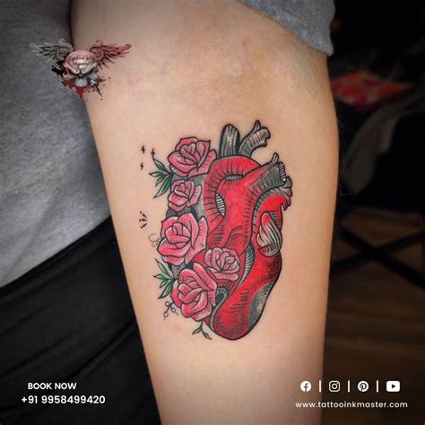 Real Heart With Roses Tattoo