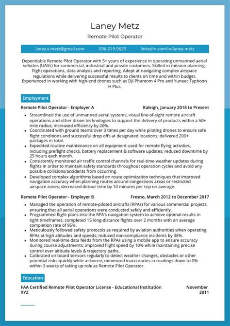 Remote Pilot Operator Resume Cv Example And Writing Guide