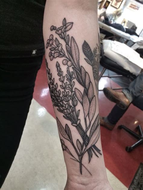 Sage And Lavender Dotwork Woodcut Tattoo By Jennifer Lawes Lavender