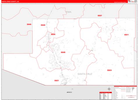 Santa Cruz County Az Zip Code Wall Map Red Line Style By Marketmaps Mapsales