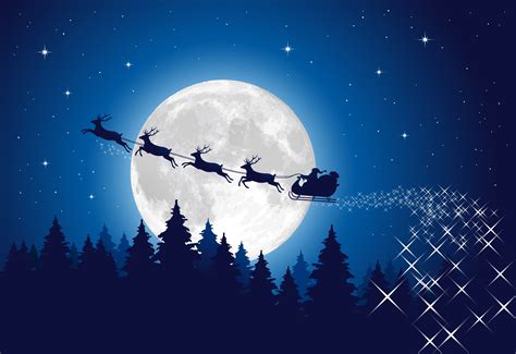 Santa S Sleigh And Reindeer Flying In The Night Sky On Christmas Eve Art Print By American School Fine Art America