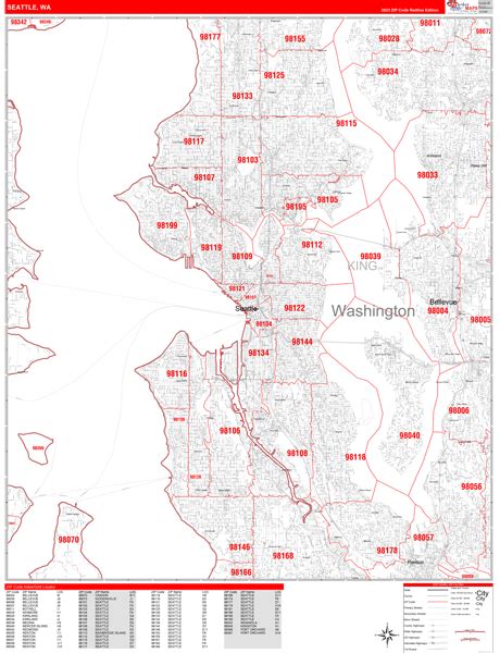 Seattle Washington Zip Code Wall Map Red Line Style By Marketmaps Mapsales