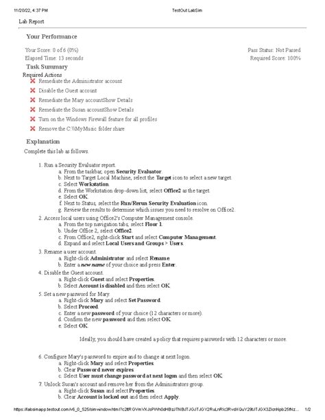 Security Evaluator Labsim 11 20 22 4 37 Pm Testout Labsim Studocu