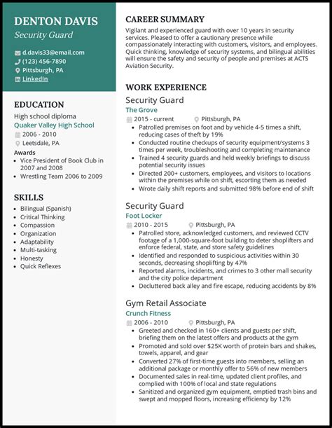 Security Guard Resume Examples Templates 2026 Resume Io