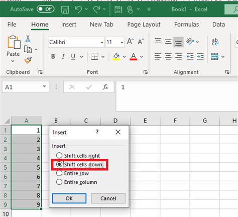 Shift Cells Down Microsoft Q A