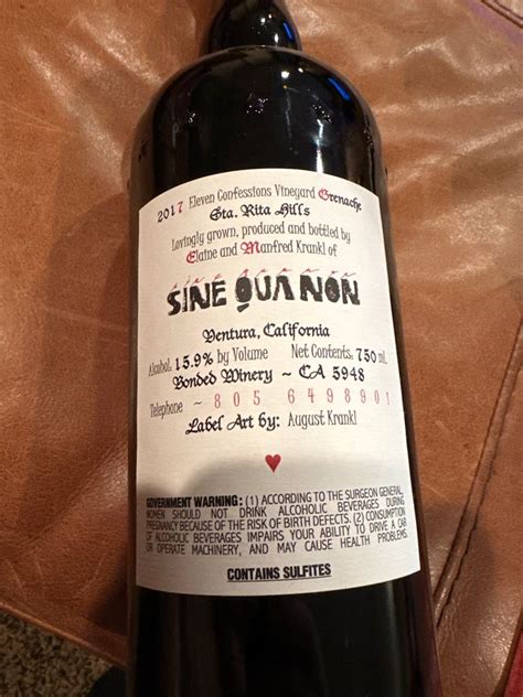 Sine Qua Non Grenache Eleven Confessions Vineyard California 2019