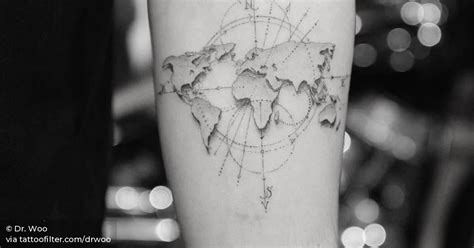 Single Needle World Map Tattoo On The Left Inner Single Needle World Map Tattoo On The Left Inner