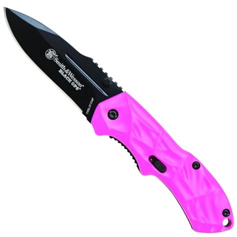 Smith Wesson Small Black Ops Spring Assist Knife Pink Handle Black Drop Point Blade Smith Wesson Small Black Ops Spring Assist Knife Pink Handle Black Drop Point Blade