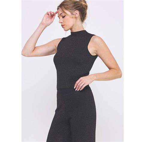 Soft Lurex Fine Gauge Mock Neck Top