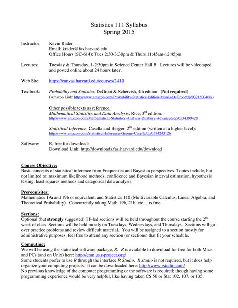 Stat 111 Statistics 111 Harvard University