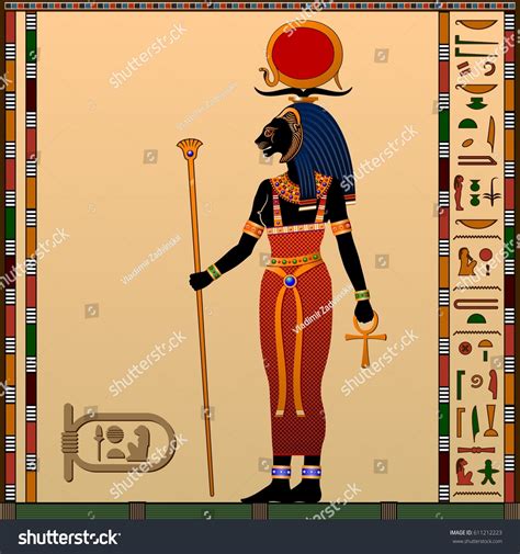 Stockvector Religion Of Ancient Egypt Sekhmet Goddess Of The Scorching Sun War And Healing Ancient Egyptian Goddess With The Head Of A Lioness Vector Illustration Adobe Stock
