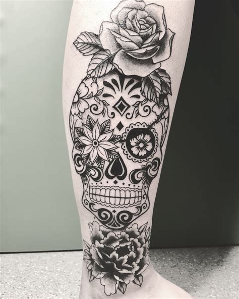 Sugar Skull And Roses Tattoo For Men