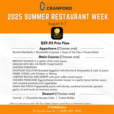 Summer Restaurant Week Downtown Cranford