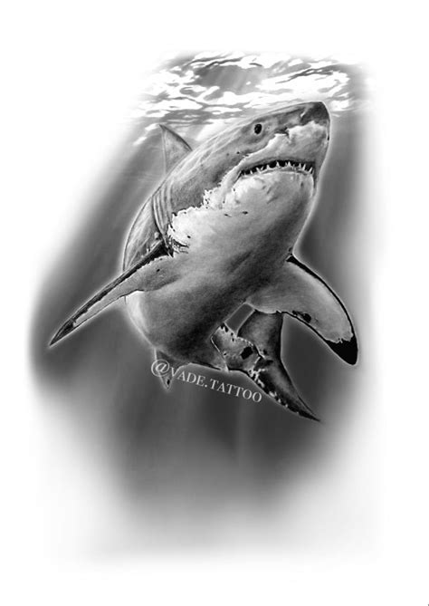 Tattoo Design Dynamic Great White Shark In Motion Style Realism