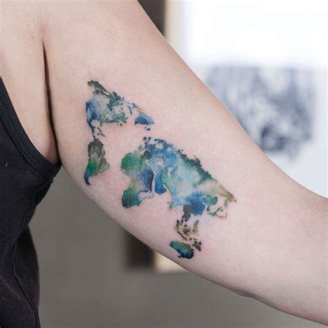 Tattoo Of World Map Watercolor Tattoo Design Tattoo Of World Map Watercolor Tattoo Design