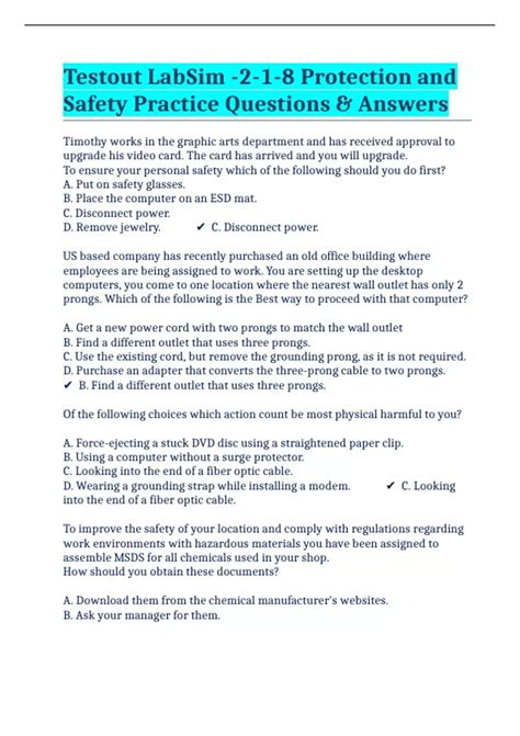 Testout Labsim 2 1 8 Protection And Safety Practice Questions