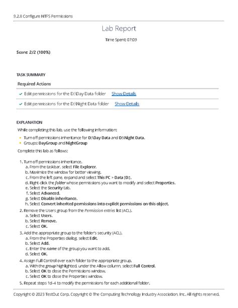 Testout Labsim 9 2 8 Configuring Ntfs Permissions For Folders Studocu