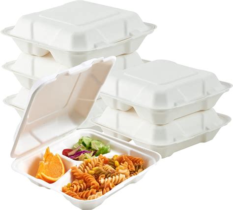 To Go Plates 8X8 3-Compartment 75-Pack 100% Compostable Clamshell Take Out  Food... 3 Compartment Food Container