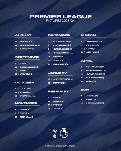 Tottenham Hotspur 2025 2026 Fixtures The Boy Hotspur