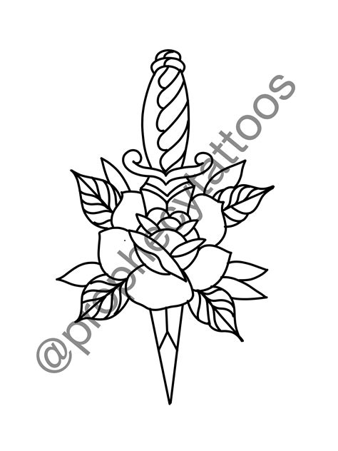 Traditional Rose Tattoo Outline