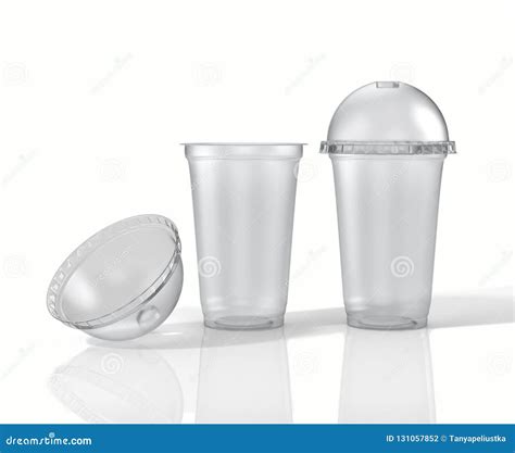 Transparent Plastic Cups With Dome Lids 3D Illustration Stock