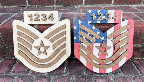 Tsgt Plaques Rank Air Force Stripes American Flag Line Number Tech