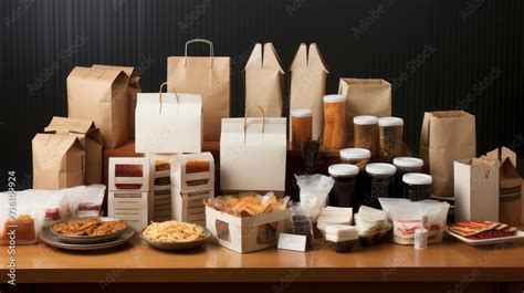 Variations Of Fast Food Products In Paper Bag Packaging And Styrofoam