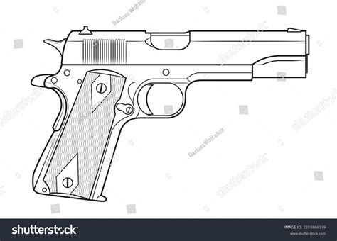 Vector Illustration Of The Colt 1911 Automatic Pistol With Diamonds On