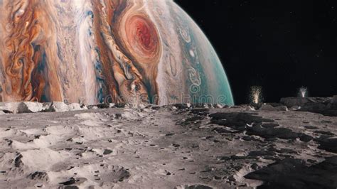 View Of The Surface Of The Moon Io With Volcanic Eruptions Orbiting Jupiter