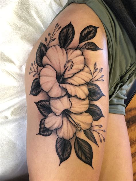 Vintage Flower Tattoo On Thigh