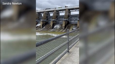 Waves Crash Over Gates At Gavins Point On Windy Day