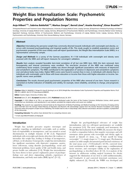 Weight Bias Internalization Scale Psychometric Properties And Population Norms Plos One Weight Bias Internalization Scale Psychometric Properties And Population Norms Plos One