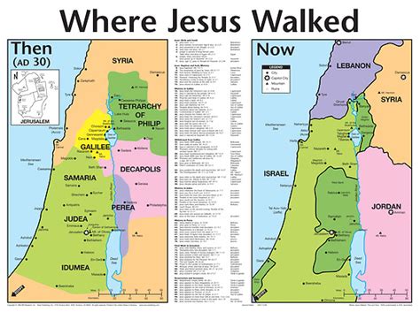 Where Jesus Walked Then And Now Maps Wall Char