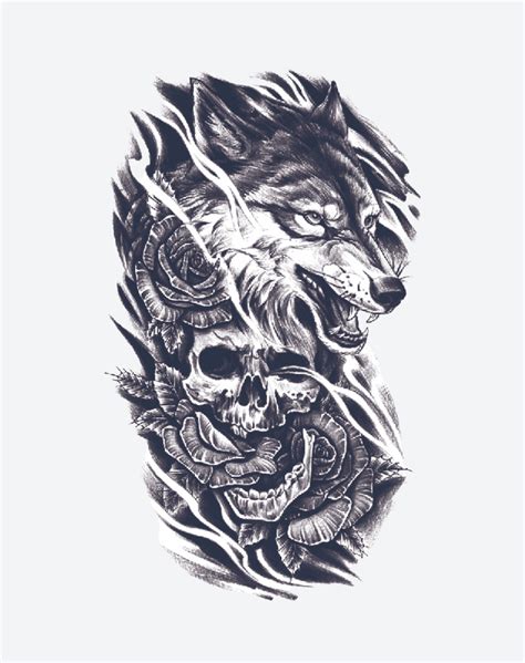Wolf Skull Temporary Tattoo Lasts 1 2 Weeks Ezink
