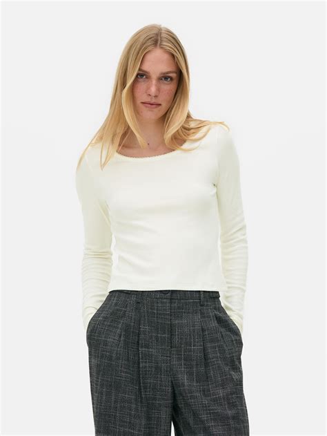 Womens Ivory Cotton Rich Scoop Neck Top Primark