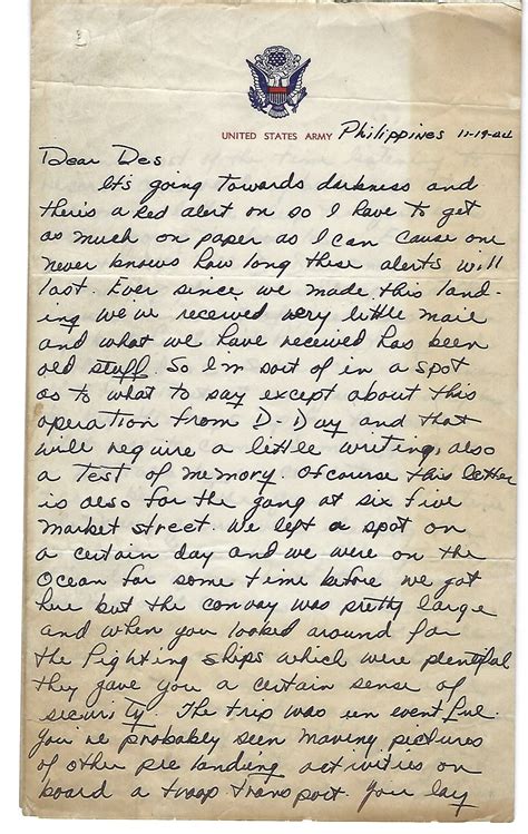 World War Ii Army Letter Describing The Battle Of The Philippine Sea De