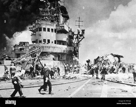 World War Ii Kamikaze Nfirefighting Crews Aboard A British Pacific