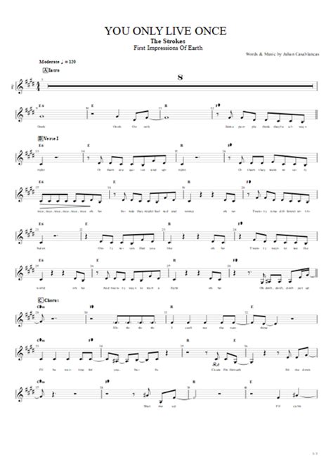 You Only Live Once Tab By The Strokes Guitar Pro Full Score Mysongbook